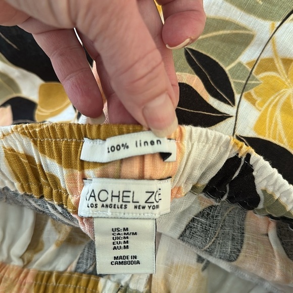 Rachel Zoe Linen Shorts Floral Hawaiian Print Comfy Elastic Waist Beaded Tie M - Picture 7 of 11